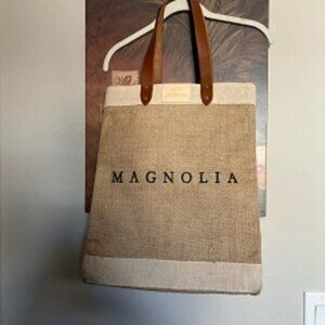 MAGNOLIA/Joanna Gaines Burlap Construction  Market Tote with Leather Handles